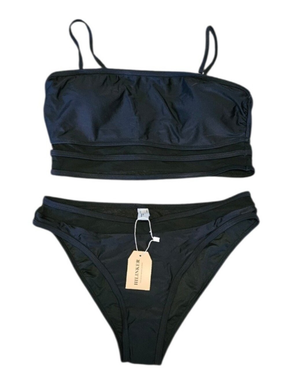 Hilinker 2 Piece Black Mesh Cutout Bikini Swimsuit Womens Size M